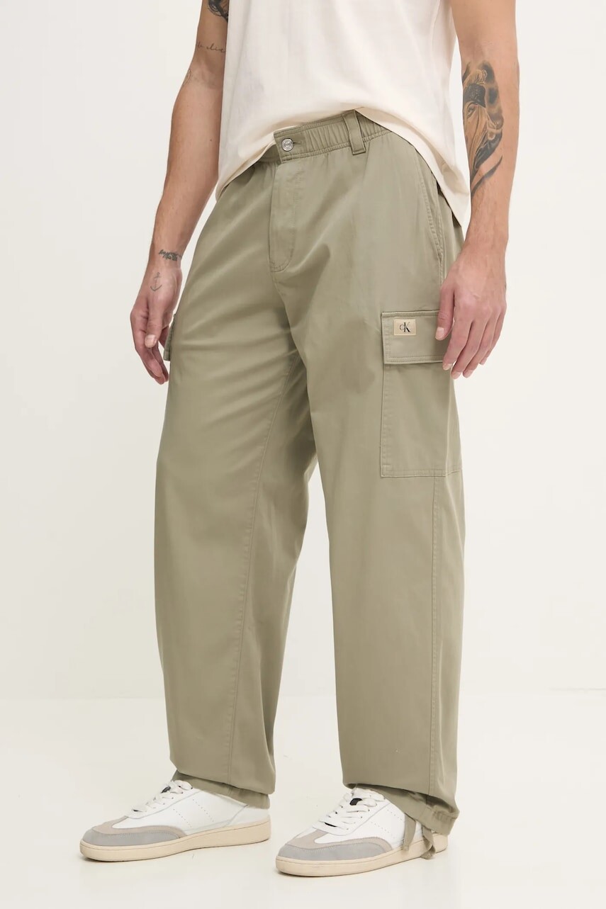 Nohavice Calvin Klein Jeans pánske, zelená farba, rovné