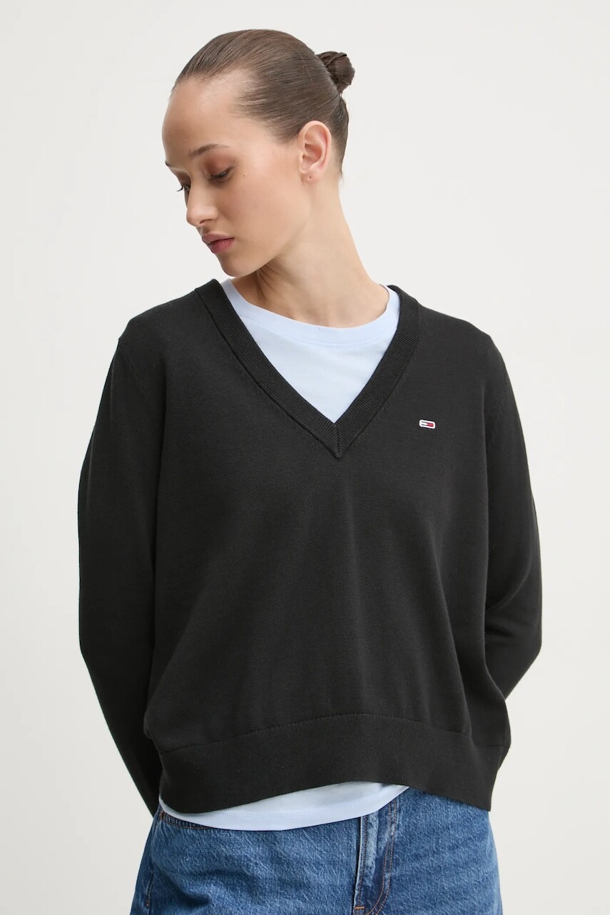 Bavlnený sveter Tommy Jeans čierna farba, DW0DW19888