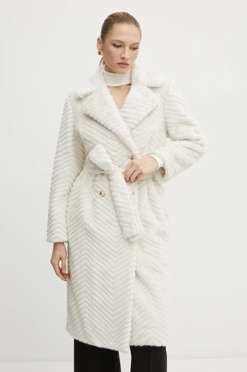 Kabát Marciano by Guess CLAIRE dámsky, béžová farba, prechodný, dvojradový, 4BGL33 7206A