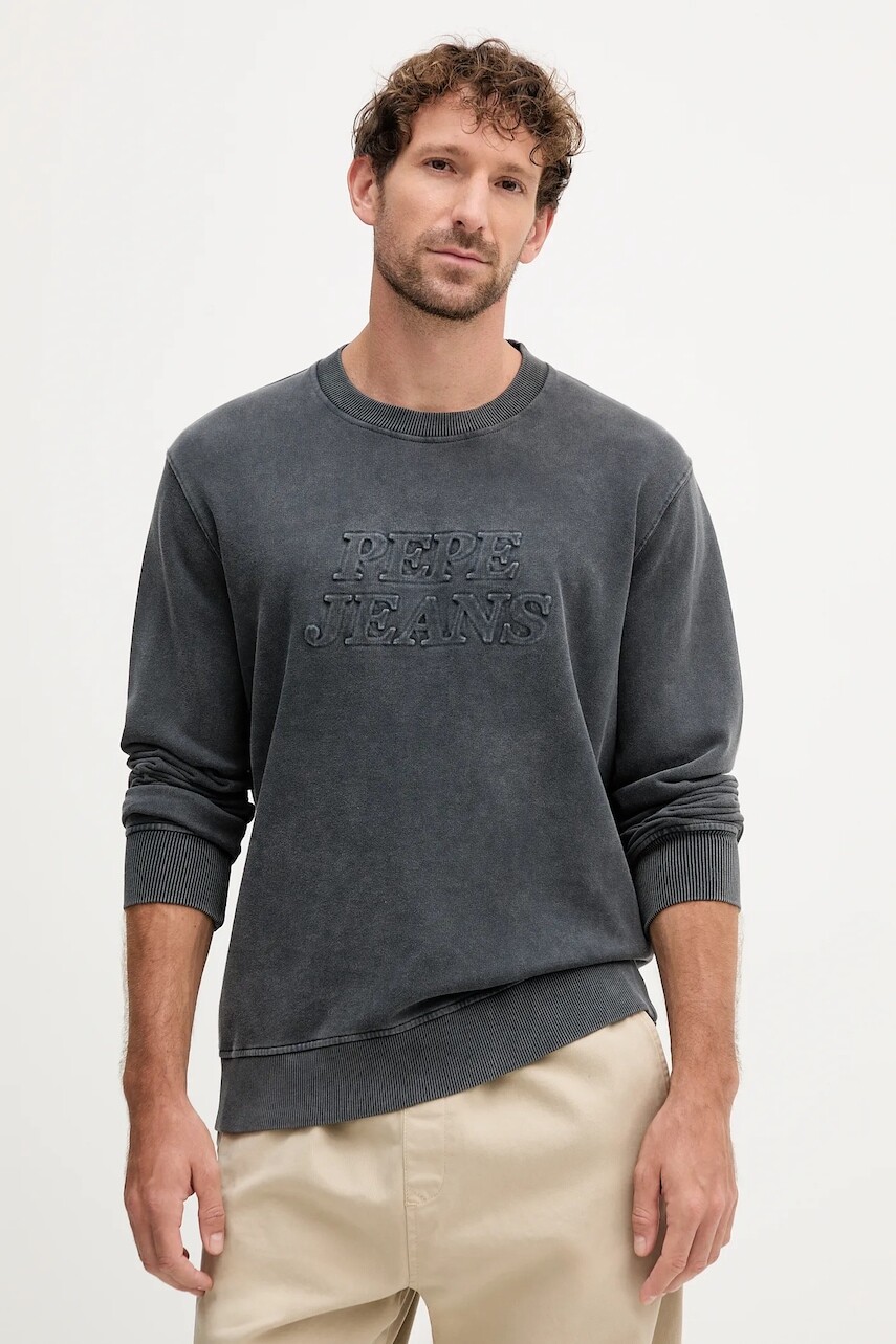 Bavlnená mikina Pepe Jeans DARIUS CREW pánska, šedá farba, s nášivkou, PM582760