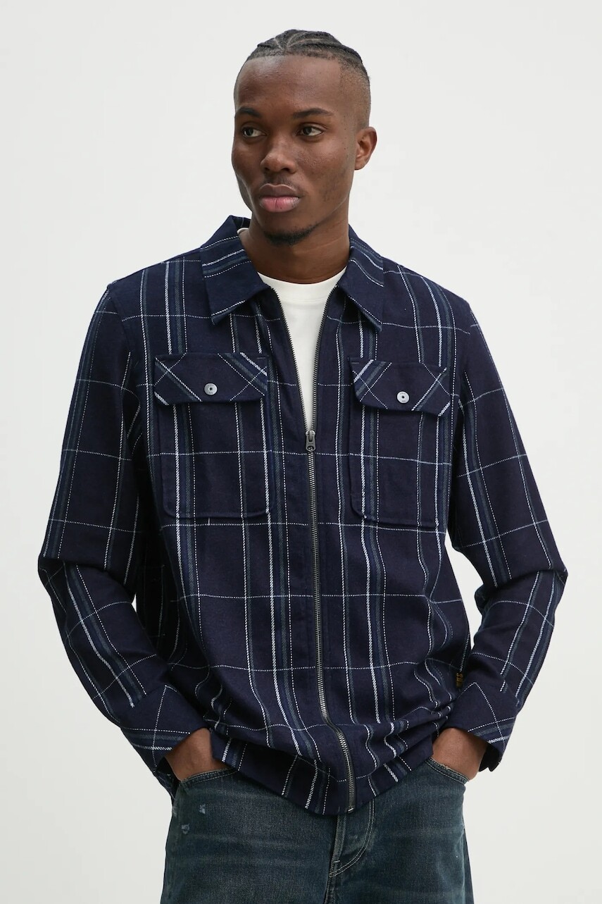 Bavlnená košeľa G-Star pánska, tmavomodrá farba, regular, s klasickým golierom, D25825-D745