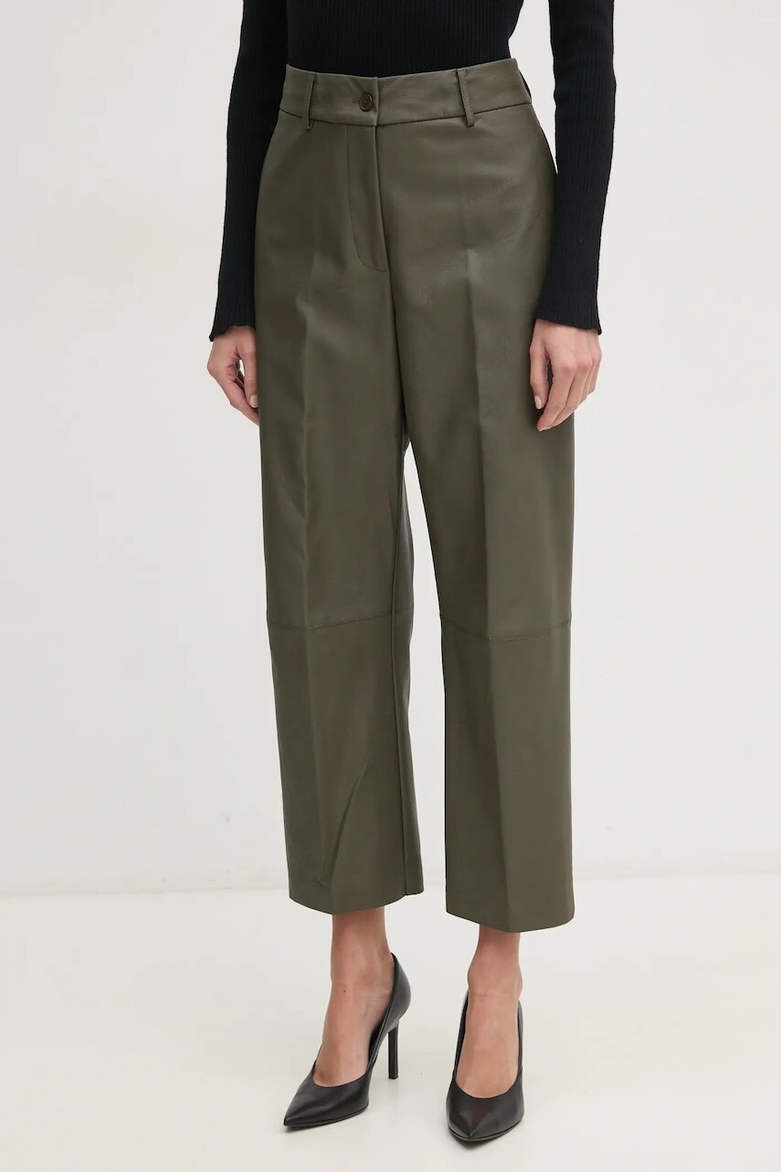 Nohavice Sandro Ferrone dámske, zelená farba, rovné, vysoký pás, SFS15YBERACHELE