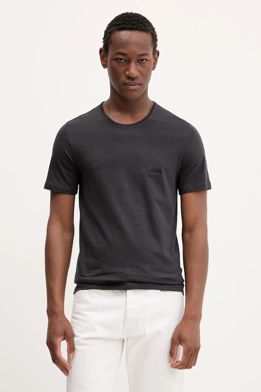 Bavlnené tričko BOSS 3-pak pánske, čierna farba, jednofarebné, 50532468