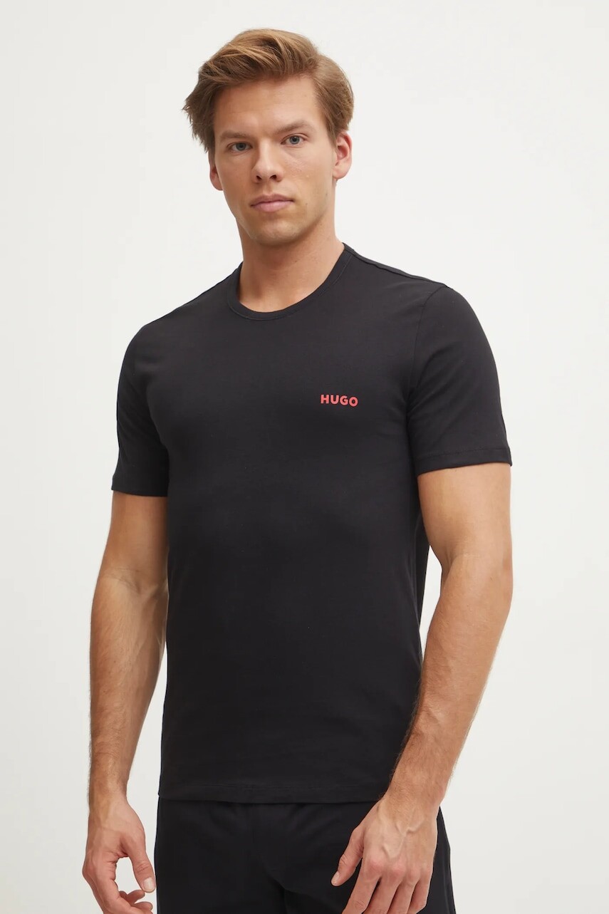 Bavlnené tričko HUGO 3-pak pánske, viac farieb, s potlačou, 50532811