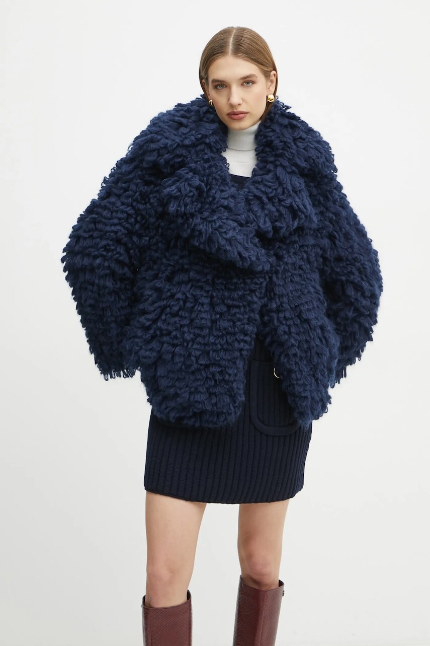 Vlnená bunda Luisa Spagnoli tmavomodrá farba, prechodná, 58556