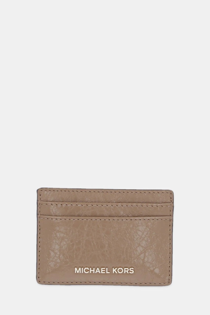 Kožené puzdro na karty MICHAEL Michael Kors béžová farba, 32R5GJ6D1L