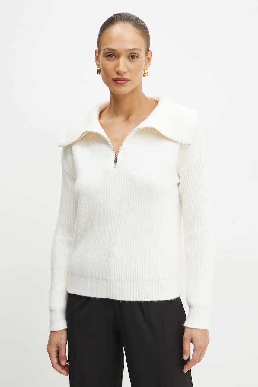 Sveter s prímesou vlny Morgan MCOLAR dámsky, béžová farba, s rolákom, MCOLAR