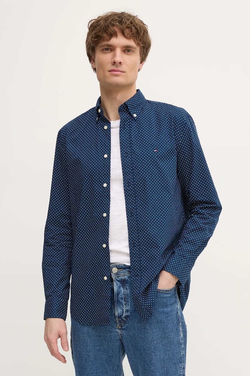 Bavlnená košeľa Tommy Hilfiger pánska, tmavomodrá farba, regular, s golierom button-down, MW0MW37554