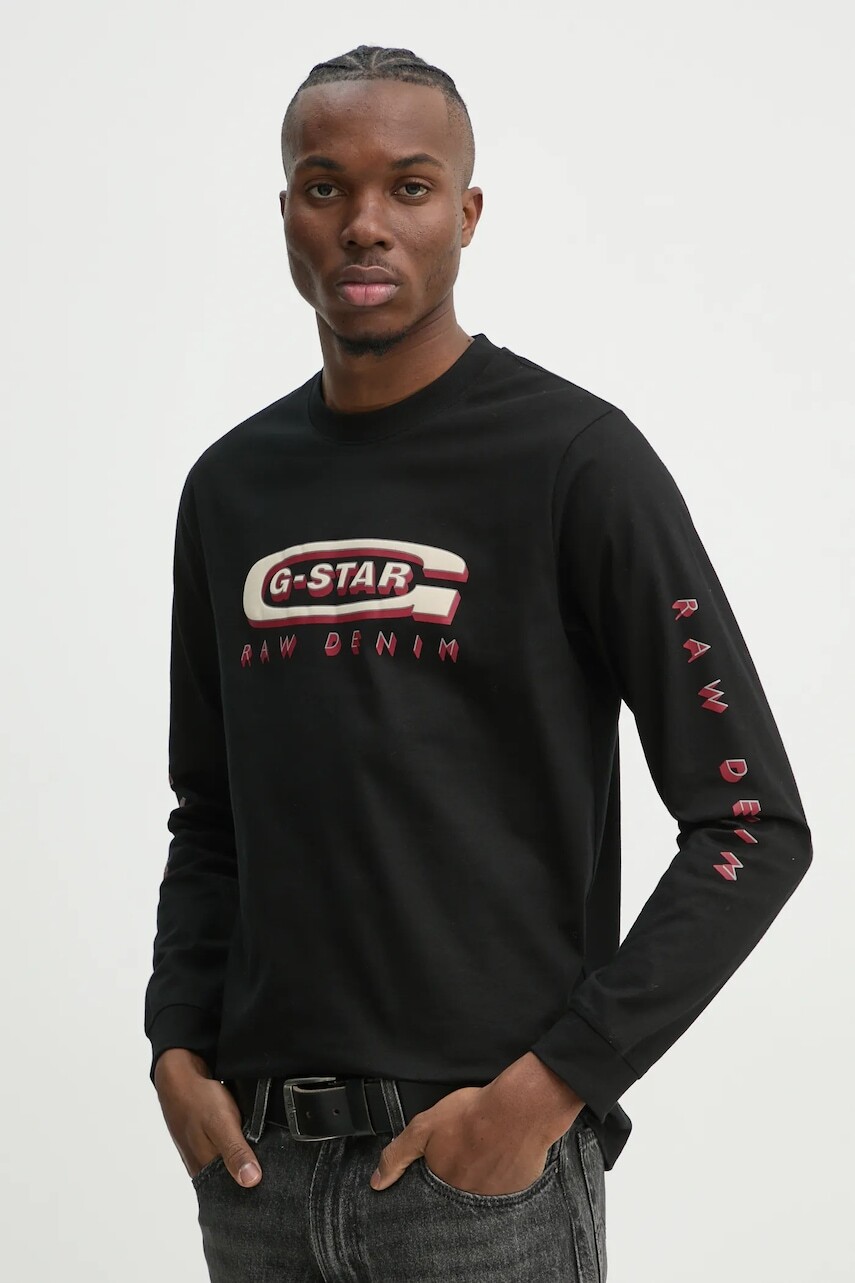 Bavlnené tričko s dlhým rukávom G-Star čierna farba, s potlačou, D25152-C336