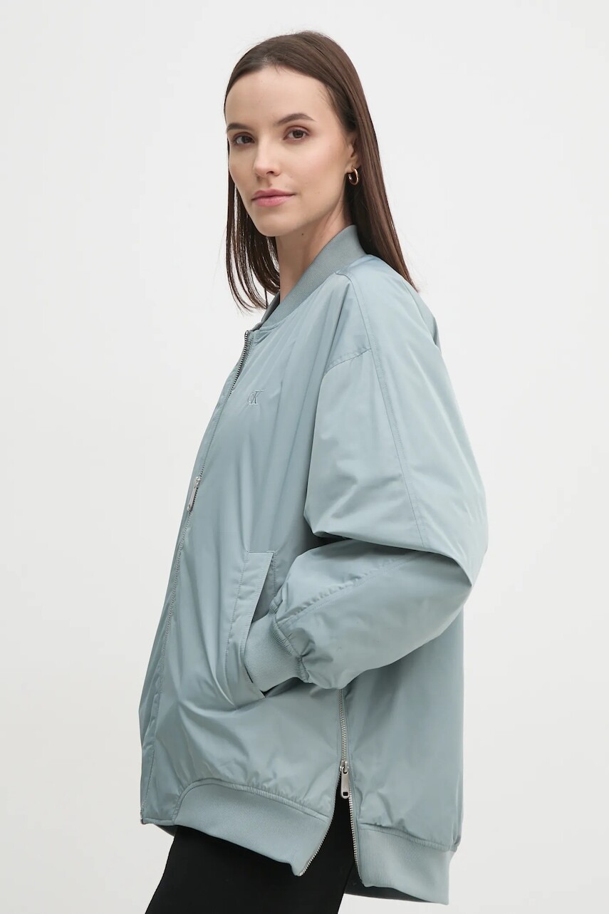 Bunda Calvin Klein Jeans dámska, šedá farba, prechodná, oversize, J20J224702