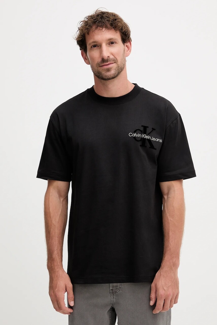 Bavlnené tričko Calvin Klein Jeans pánske, čierna farba, s potlačou, J30J327107