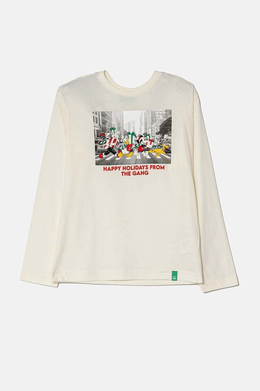 Tričko s dlhým rukávom United Colors of Benetton béžová farba, s potlačou, 3ATNC10LE