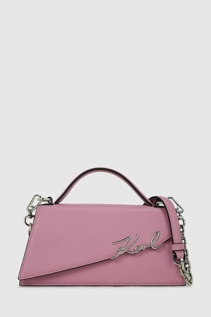 Kožená kabelka Karl Lagerfeld K/SIGNATURE ružová farba, A1W30458