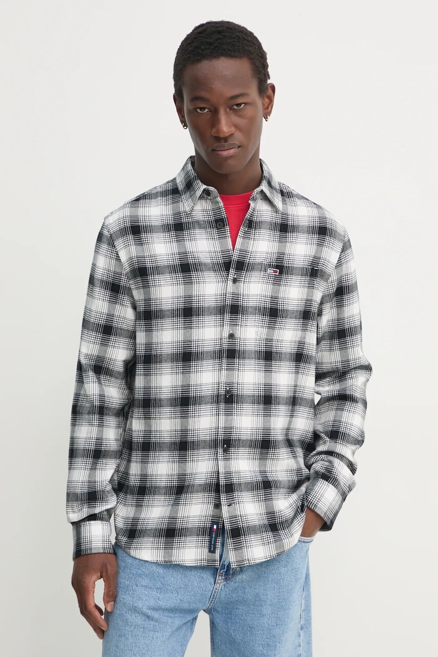 Košeľa Tommy Jeans pánska, čierna farba, regular, s klasickým golierom, DM0DM20670