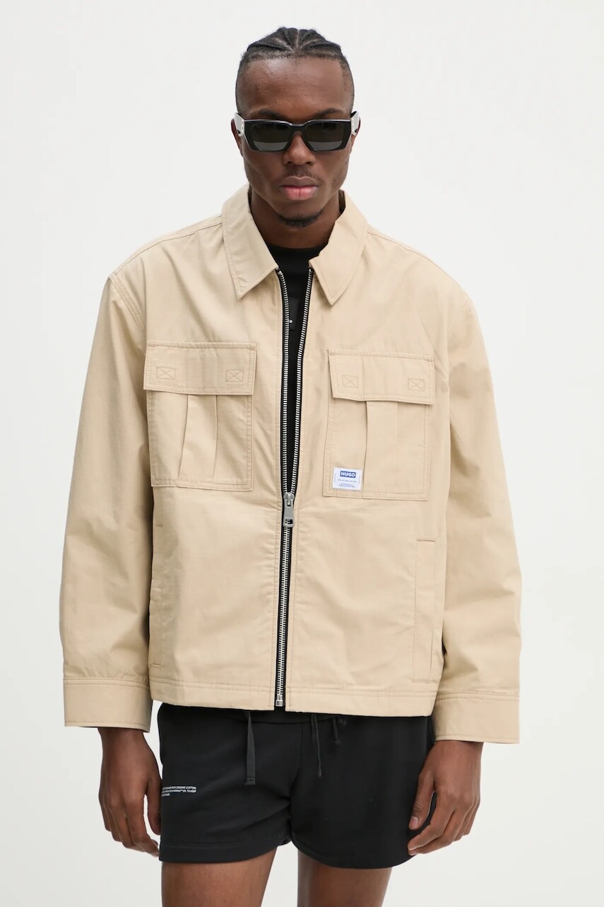 Bunda Hugo Blue pánska, béžová farba, prechodná, oversize, 50530801