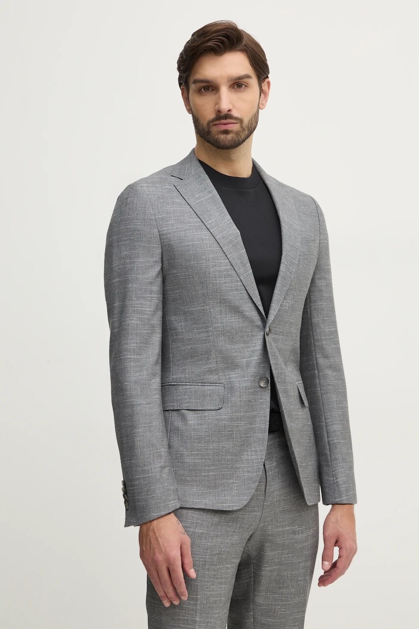 Vlnené sako BOSS šedá farba, 50539804