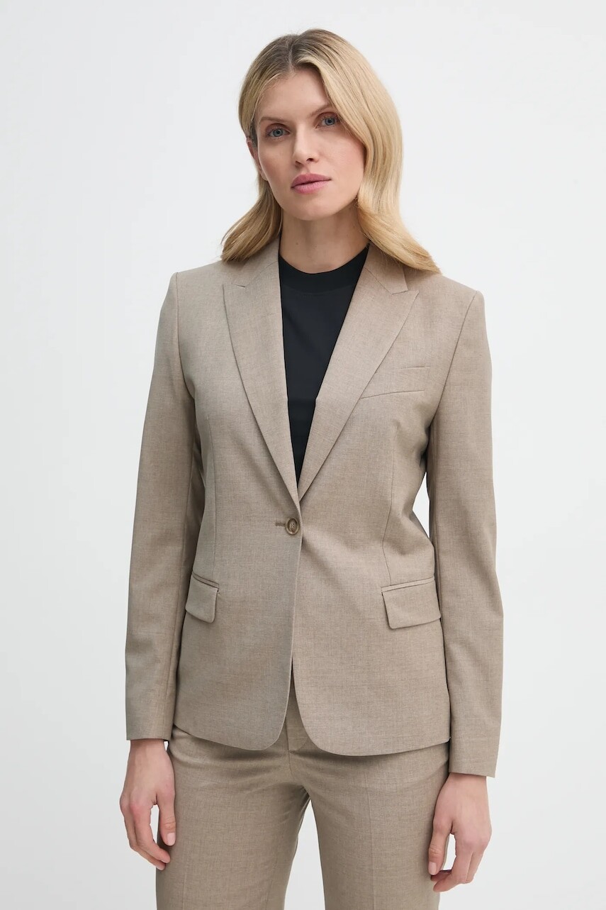 Vlnené sako Filippa K béžová farba, jednoradové, jednofarebné, 29107