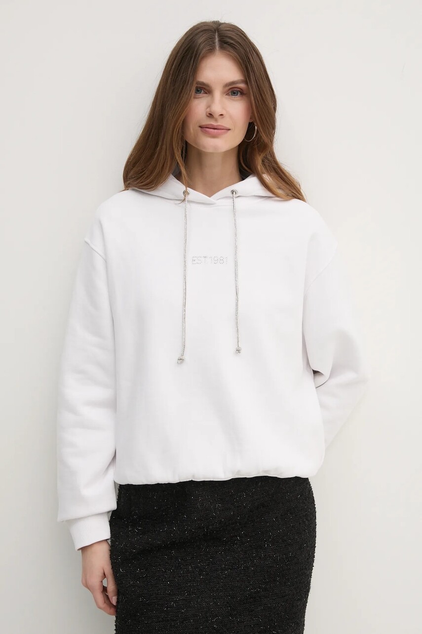 Mikina Guess dámska, biela farba, s kapucňou, s nášivkou, W5RQ00 KBY51