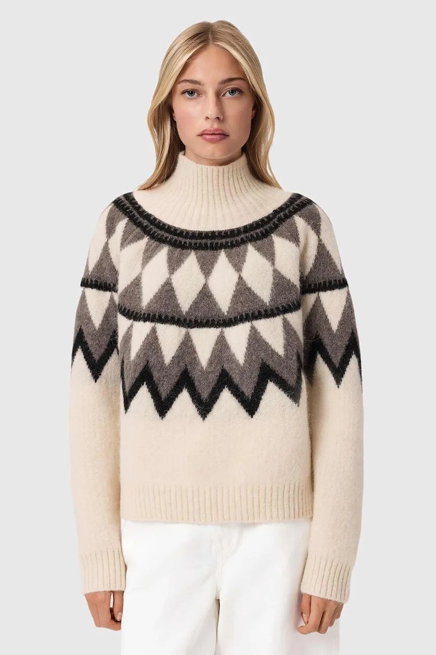 Sveter s prímesou vlny AllSaints TARA šedá farba, hrejivý, s rolákom, W086KB