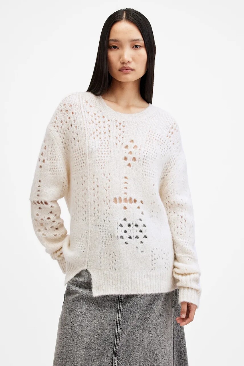 Vlnený sveter AllSaints WINNIE dámsky, biela farba, teplý, W111KB
