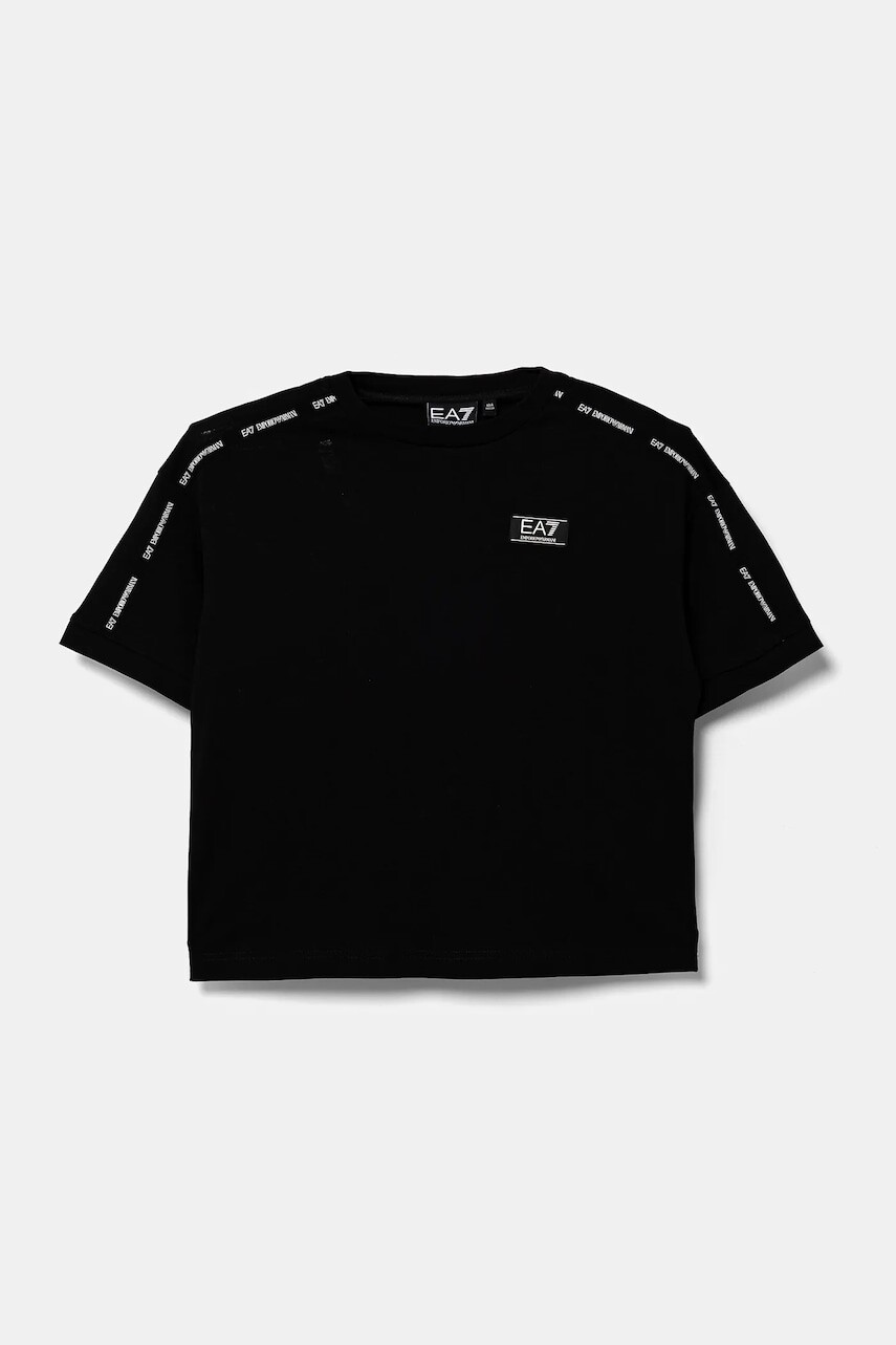 Detské bavlnené tričko EA7 Emporio Armani čierna farba, s nášivkou, 6DBT57 BJ02Z