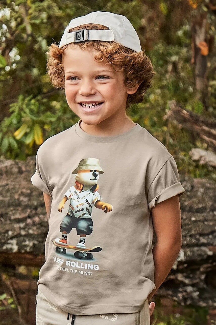 Detské bavlnené tričko Mayoral zelená farba, s potlačou, 3041