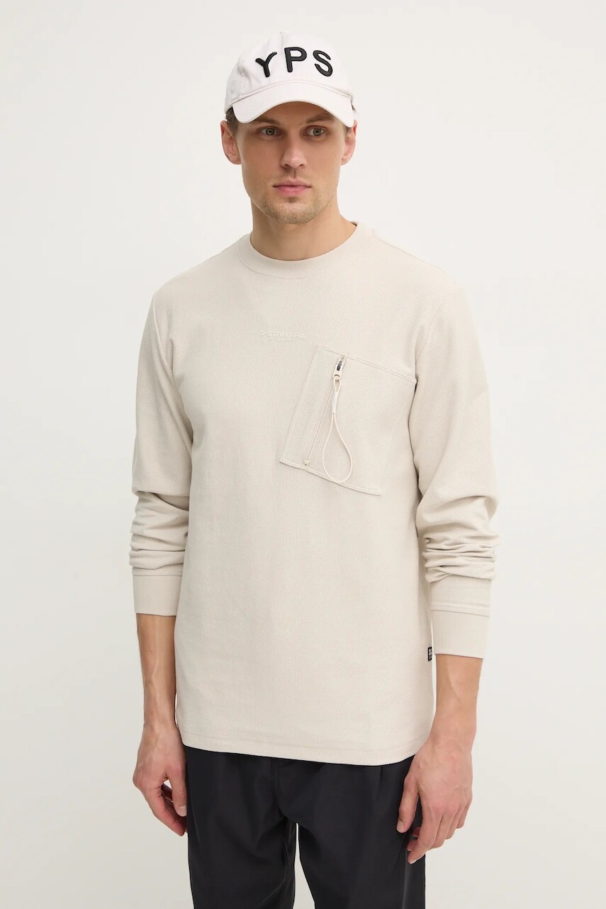 Bavlnené tričko s dlhým rukávom G-Star béžová farba, jednofarebné, D25167-D617