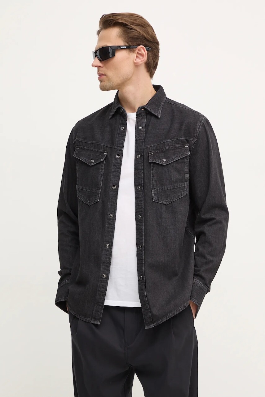 Rifľová košeľa G-Star pánska, čierna farba, slim, s klasickým golierom, D23616-D540