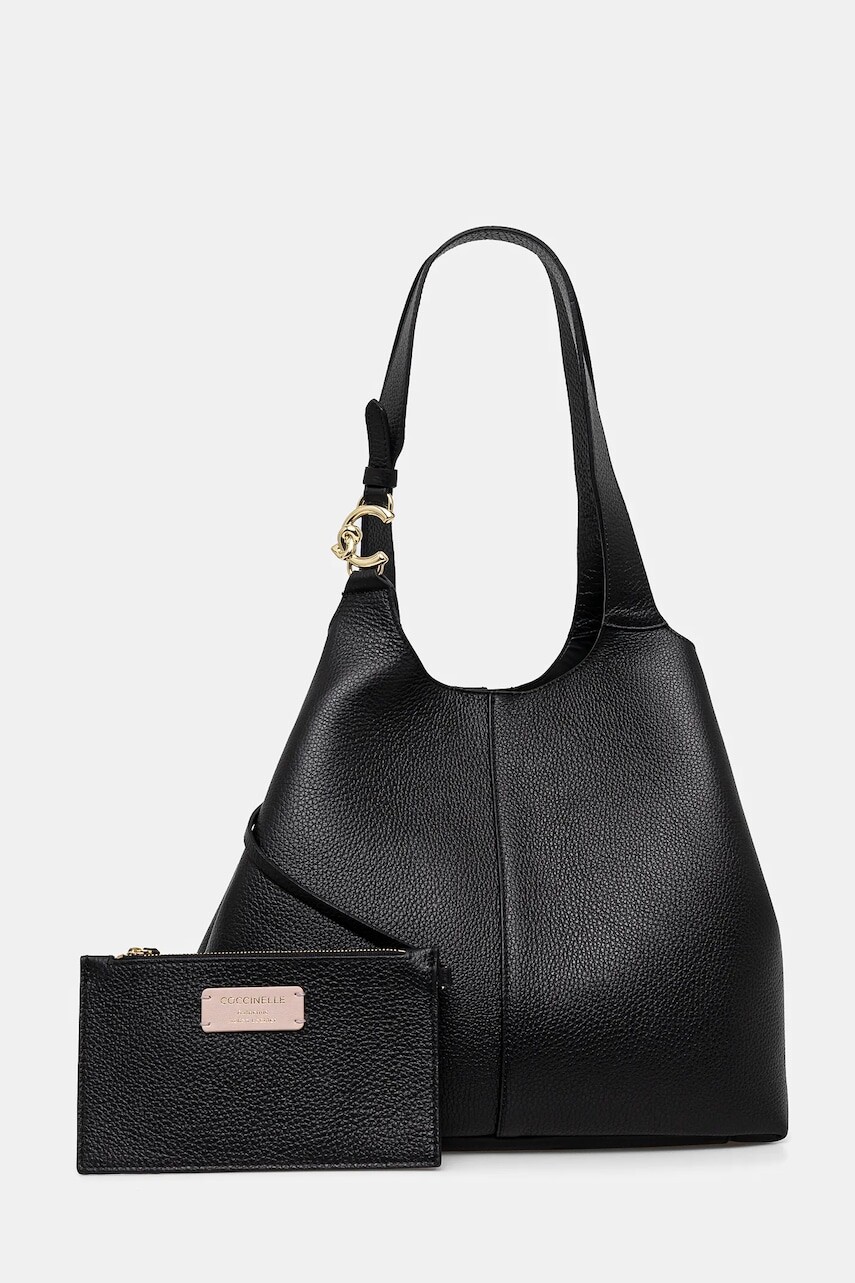 Kožená kabelka Coccinelle čierna farba, E1 SHA 11 01 01
