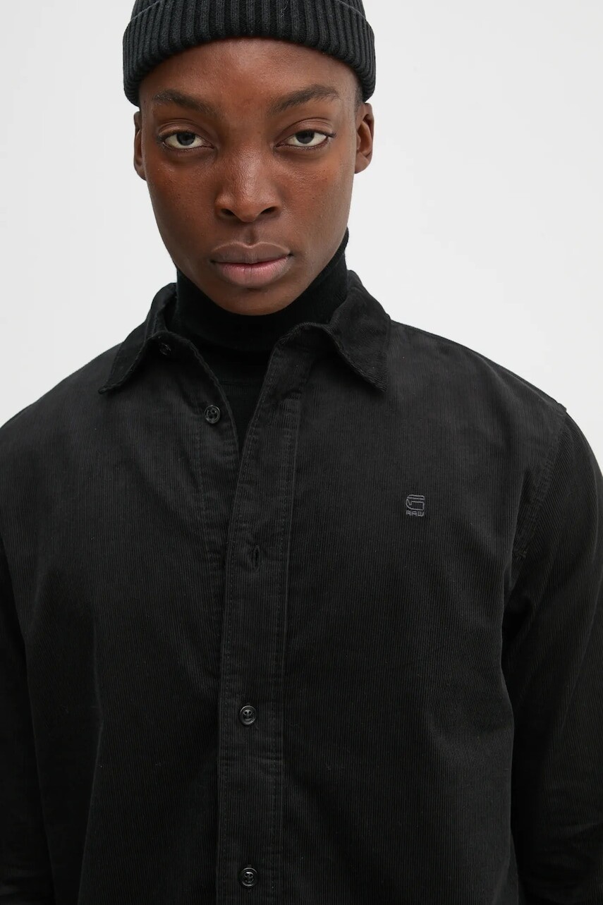 Bavlnená košeľa G-Star pánska, čierna farba, regular, s klasickým golierom, D25196-D751