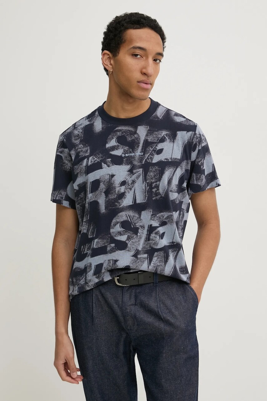 Bavlnené tričko G-Star pánske, tmavomodrá farba, vzorované, D26290-C338