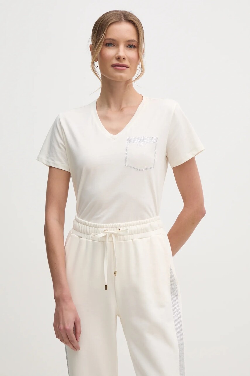 Bavlnené tričko Liu Jo dámske, béžová farba, TA5172 JS923