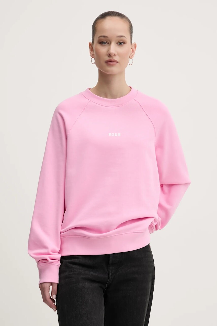 Bavlnená mikina MSGM dámska, ružová farba, s potlačou, 2000MDM503.300000