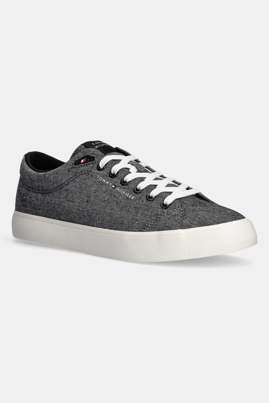 Tenisky Tommy Hilfiger TH HI VULC LOW CORE CHAMBRAY pánske, čierna farba, FM0FM05389