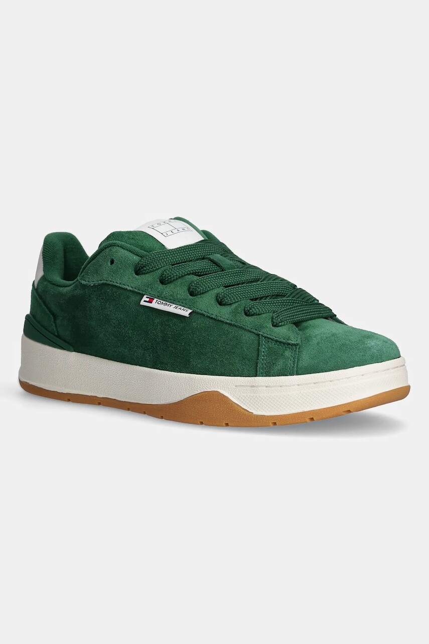 Semišové tenisky Tommy Jeans SKATER SNEAKER zelená farba, EM0EM01607