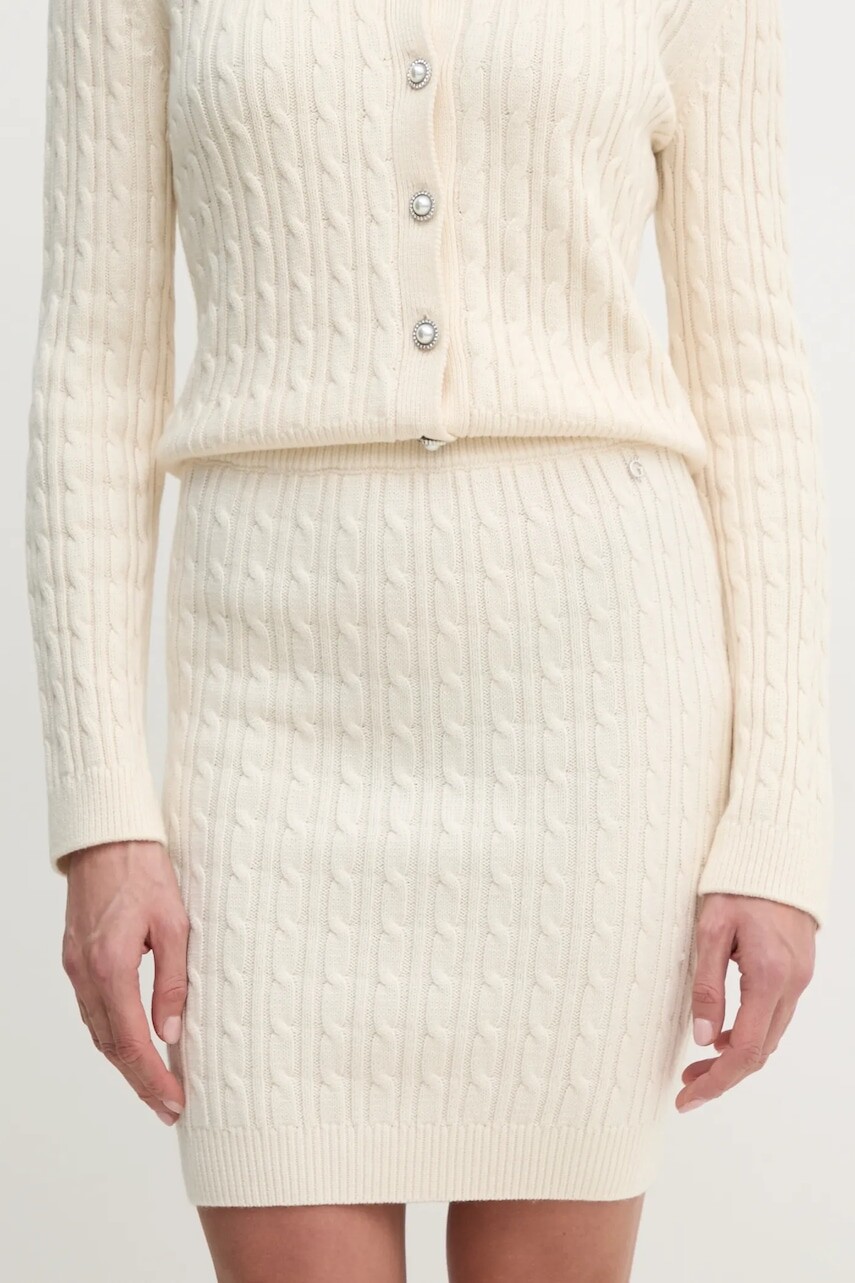 Sukňa s prímesou vlny Guess SIENNA béžová farba, mini, rovný strih, W5RD0L Z37L1