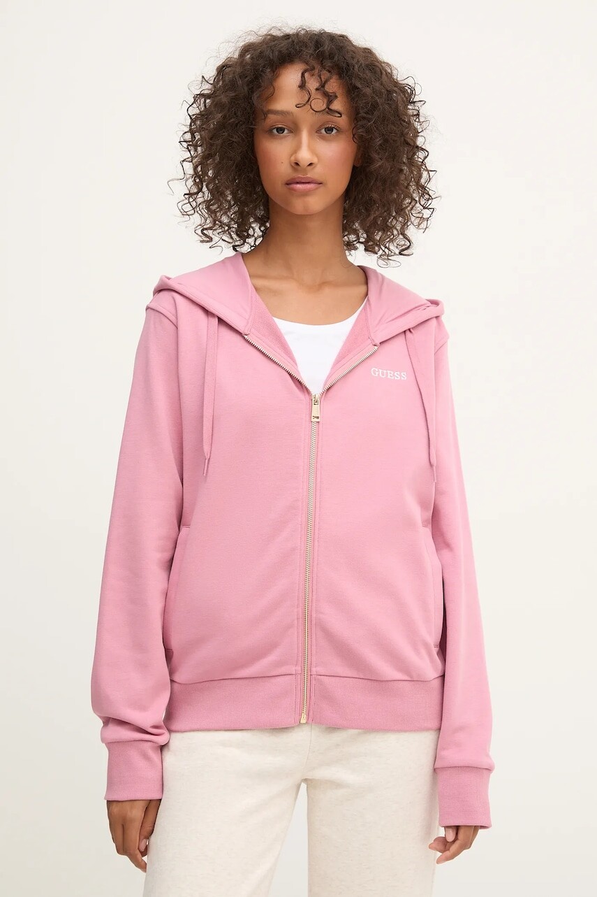 Mikina Guess SOFIA béžová farba, s kapucňou, jednofarebná, O5RQ01 KCO31