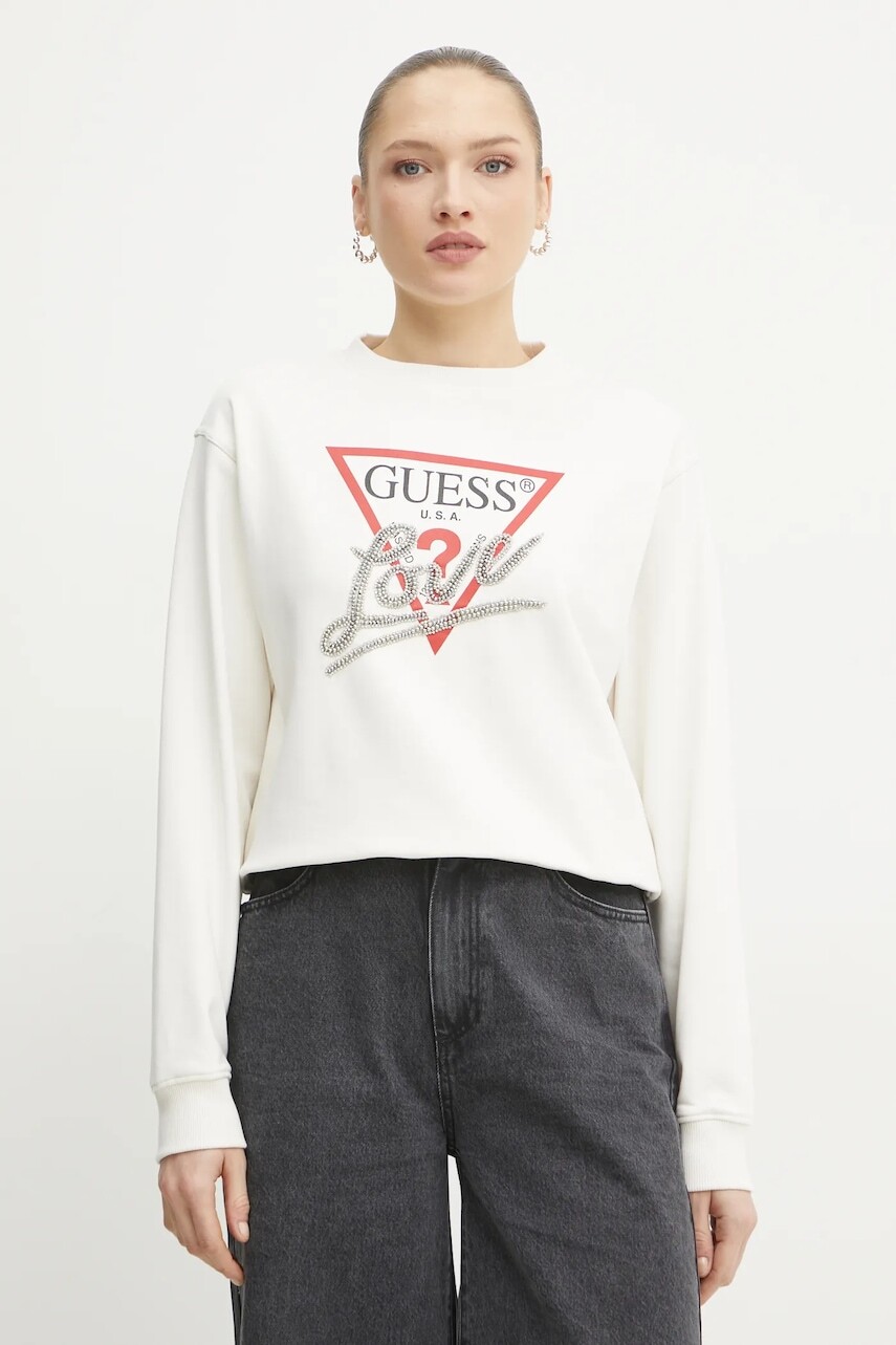 Mikina Guess dámska, biela farba, s nášivkou, W5RQ04 KB683