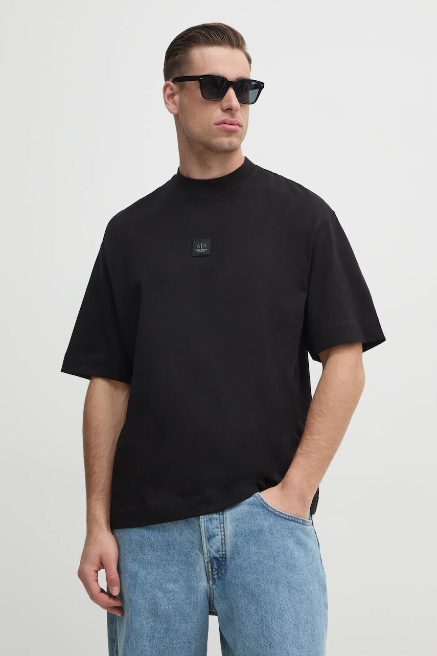 Bavlnené tričko Armani Exchange pánske, čierna farba, s nášivkou, XM000118 AF10361