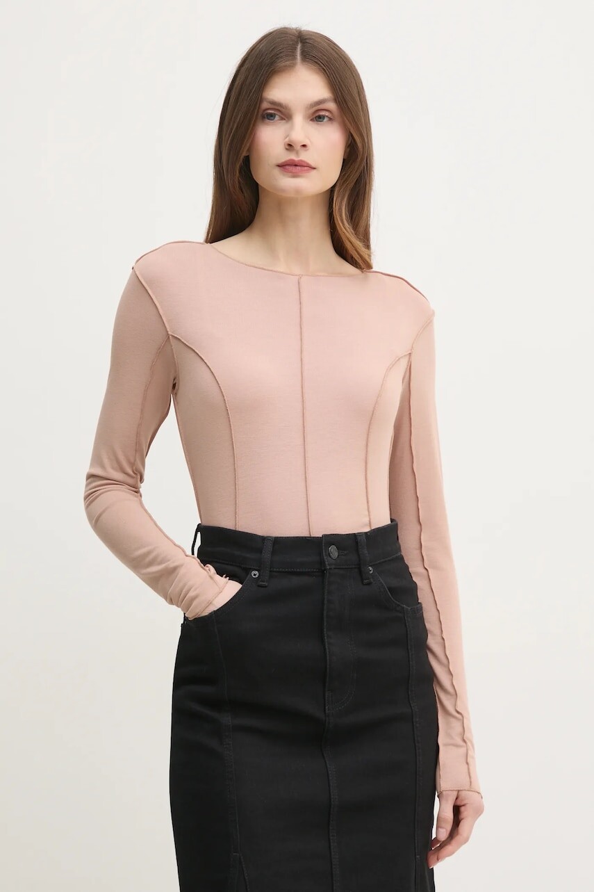 Tričko s dlhým rukávom Sisley dámske, oranžová farba, 33FEL106W