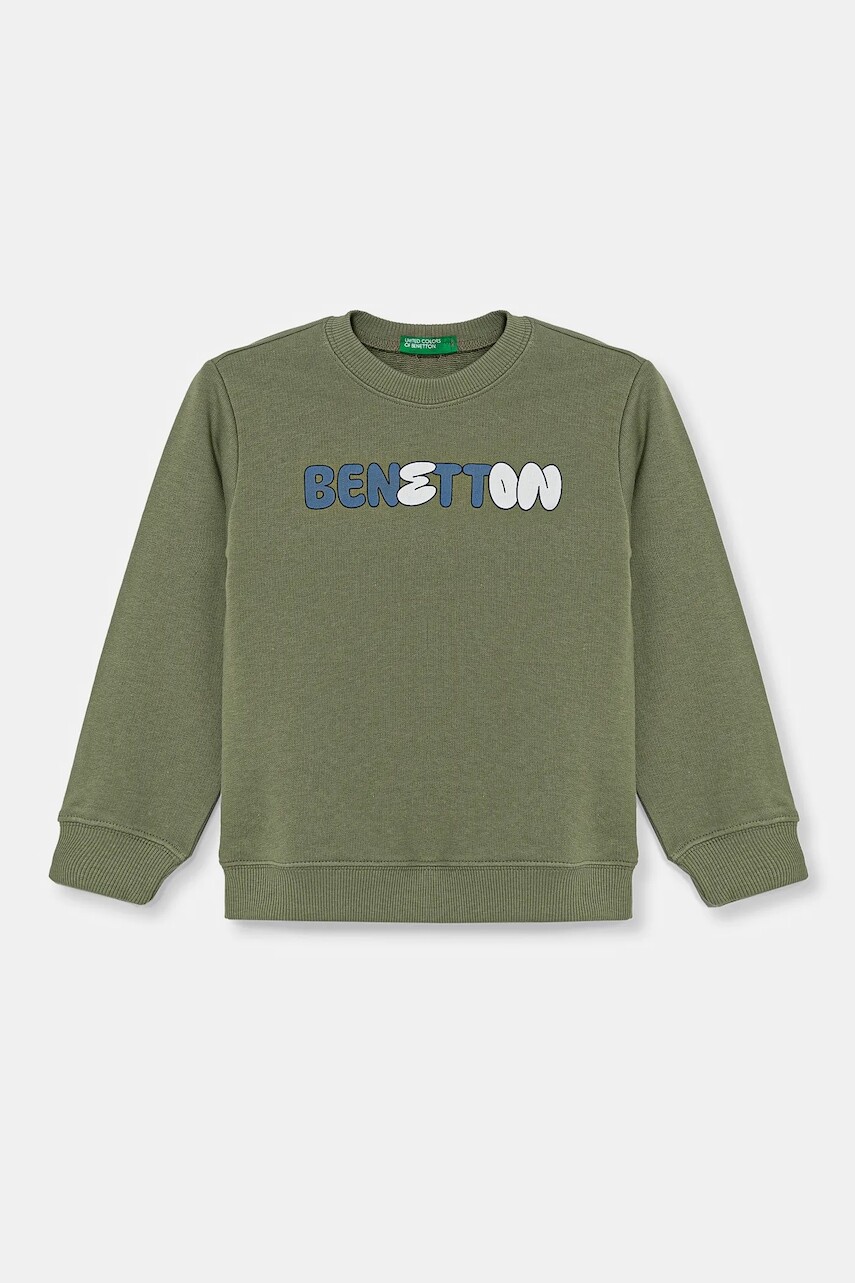 Detská bavlnená mikina United Colors of Benetton zelená farba, s potlačou, 3J70G10HW