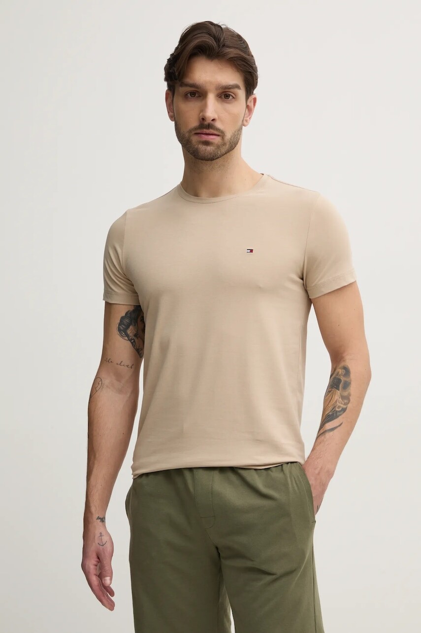 Tričko Tommy Hilfiger pánske, béžová farba, jednofarebné, MW0MW10800