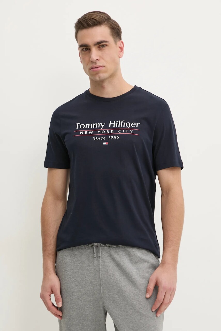 Bavlnené tričko Tommy Hilfiger pánske, tmavomodrá farba, s potlačou, MW0MW38621