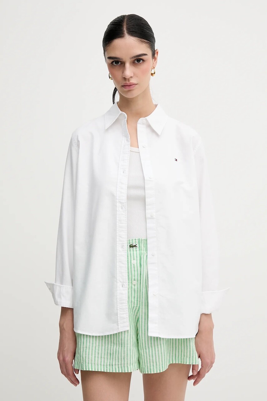 Bavlnená košeľa Tommy Hilfiger dámska, biela farba, regular, s klasickým golierom, WW0WW46111