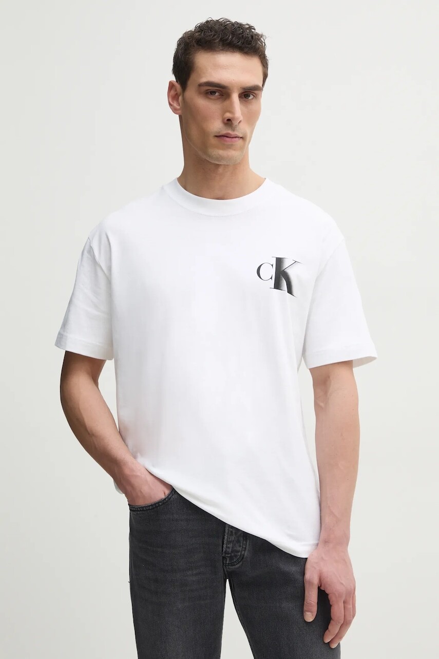 Bavlnené tričko Calvin Klein Jeans pánske, biela farba, s potlačou, J30J327475