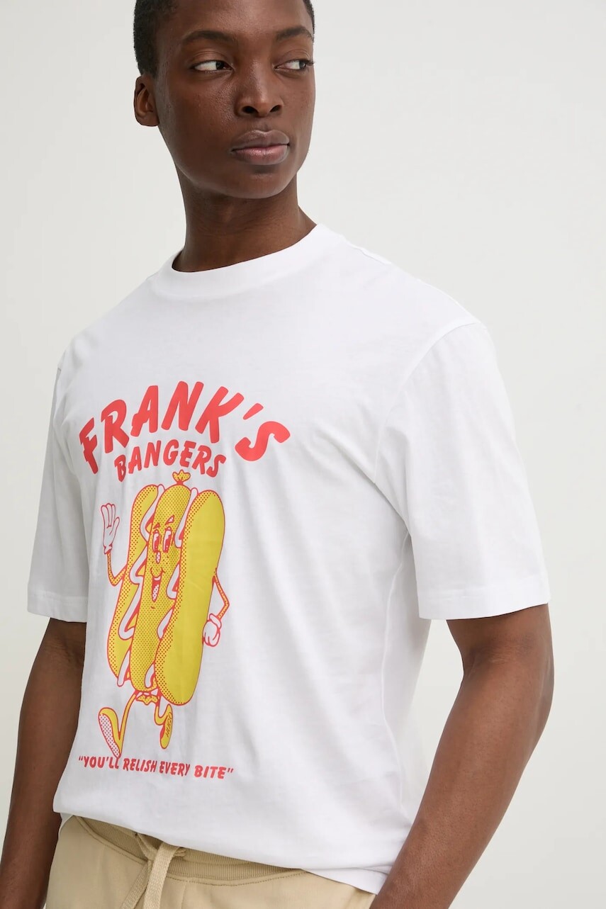 Bavlnené tričko Hugo Blue pánske, biela farba, s potlačou, 50532123