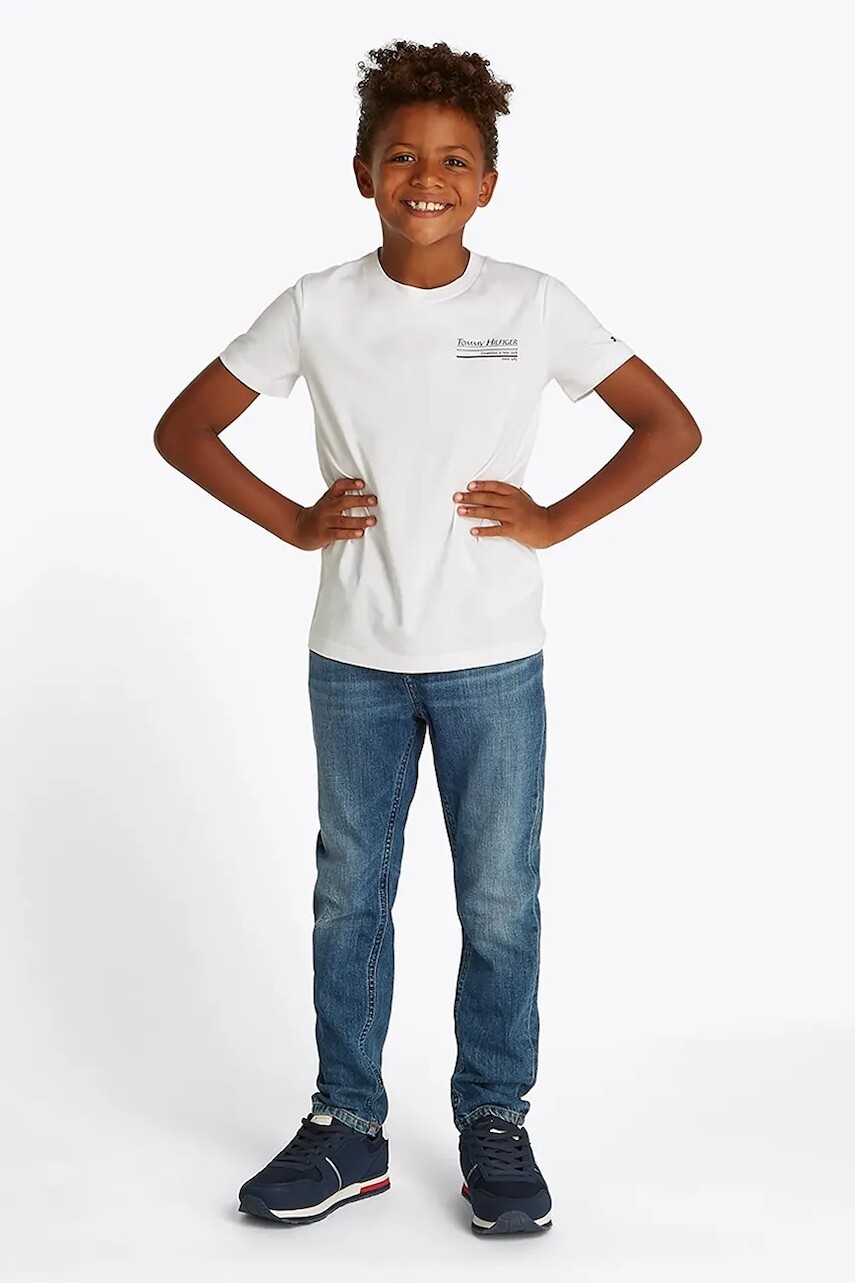 Detské bavlnené tričko Tommy Hilfiger biela farba, s potlačou, KB0KB09537
