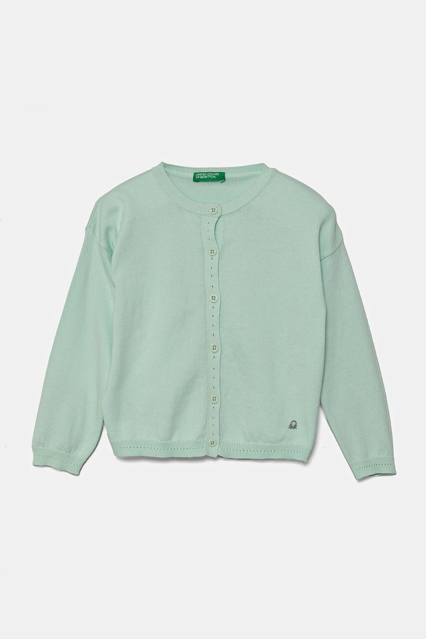Detský bavlnený kardigan United Colors of Benetton zelená farba, tenký, 1098G500P