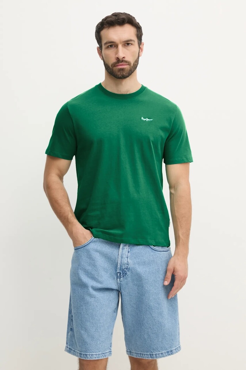 Bavlnené tričko Pepe Jeans CONTRAST CONNOR pánsky, zelená farba, jednofarebný, PM509933