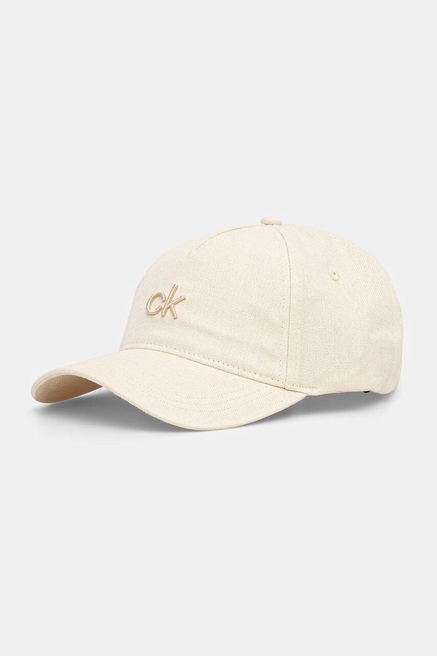 Plátenná čiapka Calvin Klein béžová farba, s nášivkou, K60K613118